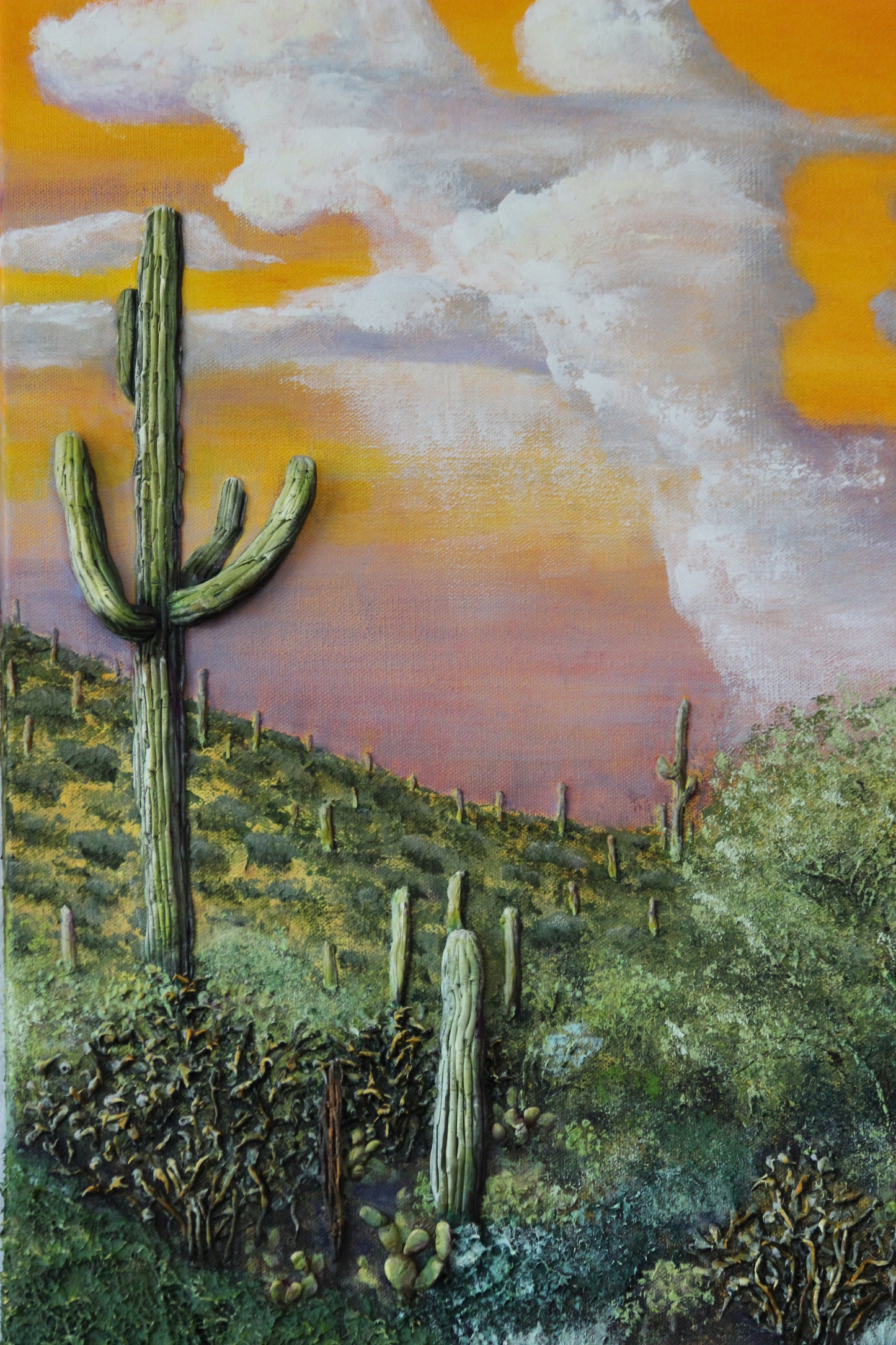 Original // Mixed Media // Sunset Saguaros