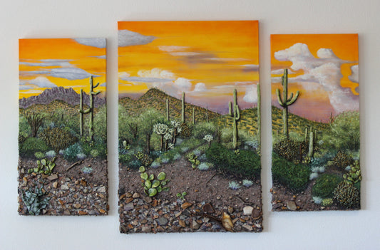 Original // Mixed Media // Sunset Saguaros