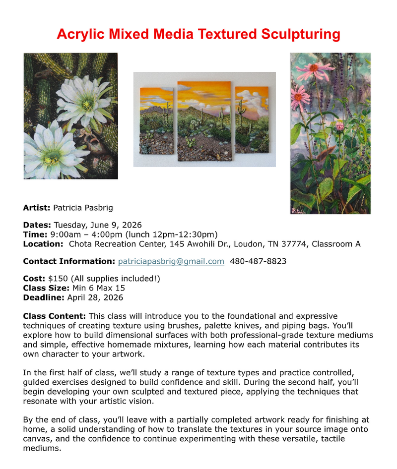 Artist Development Course: Acyrlic Mixed Media Textured Sculpting