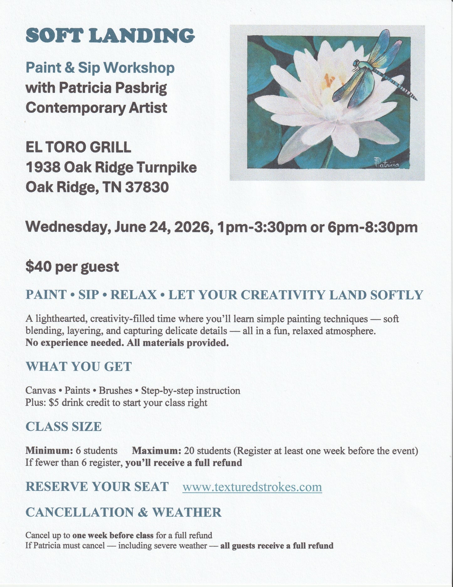Paint & Sip: Soft Landing 6PM Session